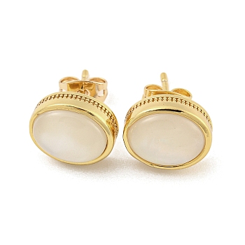 Brass Ear Studs, with Resin, Oval, Real 18K Gold Plated, 11.5x10mm
