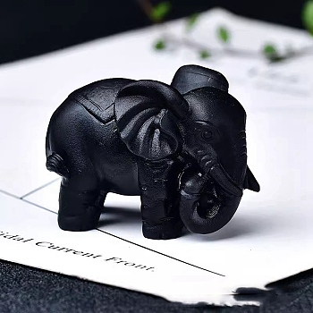 Natural Obsidian Ornament Home Desktop Decoration Craft, Elephant, 60mm