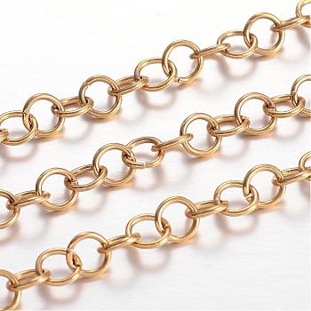Ion Plating(IP) 304 Stainless Steel Rolo Chains, Belcher Chain, Unwelded, for Jewelry Making, Golden, 5x0.8mm, about 32.8 Feet(10m)/card