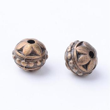 Tibetan Style Alloy Beads, Round, Cadmium Free & Nickel Free & Lead Free, Antique Bronze, 8x7mm, Hole: 1mm, about 800pcs/1000g