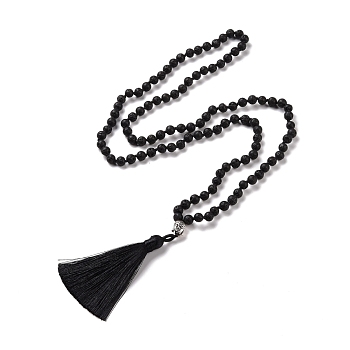 Tassel Pendant Necklaces, with Natural Lava Rock Beads, Buddha Head, 31.1 inch~33 inch(79~84cm)