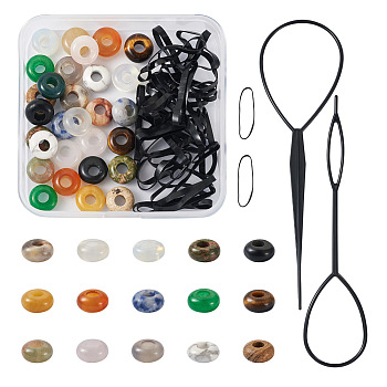 DIY Hair Finding Making Kits, Including Plastic Hair Pin Bun Maker, Natural Gemstone European Beads, Disposable Elastic Hair Rubber Bands, 230Pcs/set