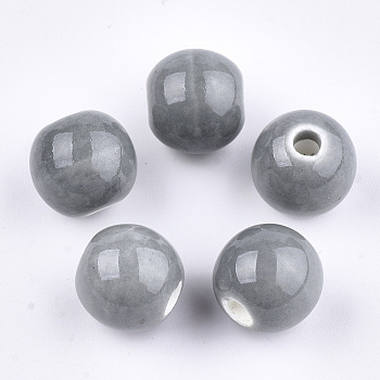 Handmade Porcelain Beads, Bright Glazed Porcelain, Round, Gray, 8~8.5x7.5~8mm, Hole: 1.5~2mm