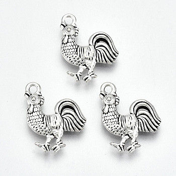 Tibetan Style Alloy Pendants, Lead Free & Cadmium Free, Rooster, Antique Silver, 18.5x16x3mm, Hole: 1.8mm, about 335pcs/500g
