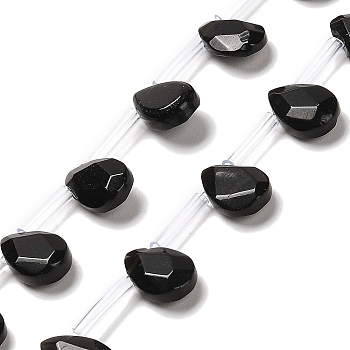 Natural Obsidian Beads Strands, Faceted, Teardrop, Top Drilled, 12x8x3.5mm, Hole: 0.9mm, about 28pcs/strand, 13.78''(35cm)