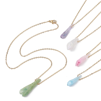 Dyed Natural Quartz Crystal Twist Teardrop Pendant Necklaces, with 304 Stainless Steel Cable Chains, Mixed Color, Golden, 17.72~18.11 inch(45~46cm)