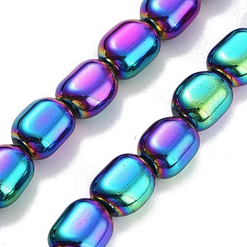 Synthetic Non-magnetic Hematite Beads Strands, Nickel Free & Lead Free, Oval, Rainbow Plated, 9.5~10x8x6mm, Hole: 1.4mm, about 39pcs/strand, 14.96''(38cm)