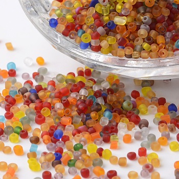 12/0 Transparent Colors Frosted Round Glass Seed Beads, Mixed Color, 2~3x1.5~2mm, Hole: 0.8~1mm, about 37500pcs/pound