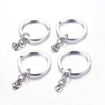 Alloy Split Key Rings, with Chains, Keychain Clasp Findings, Platinum, 33mm