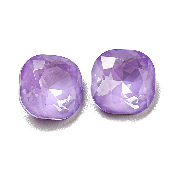 Glass Rhinestone Cabochons, Point Back & Back Plated, Faceted, Square, Purple Velvet, 8x8x4mm