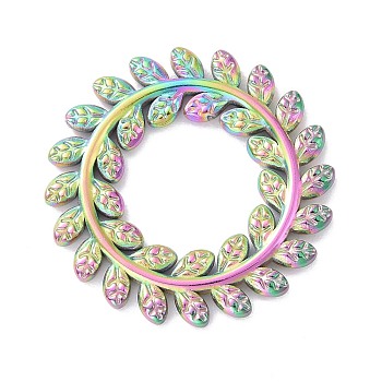 Ion Plating(IP) Rainbow Color 304 Stainless Steel Linking Rings, Leaf Wreath, 22x1.5mm, Inner Diameter: 10mm