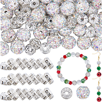 DIY Round Polymer Clay Rhinestone & Rhinestone Rondelle Spacer Beads Jewelry Making Findings Kits, Crystal AB, 8~10mm, Hole: 1.5mm
