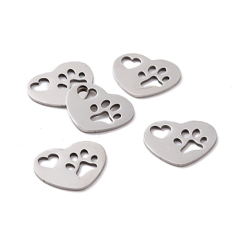 201 Stainless Steel Pendants, Laser Cut, Heart with Hollow Heart & Dog Footprint, Stainless Steel Color, 14.5x18.5x1mm, Hole: 1.6mm