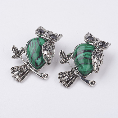 Antique Silver Owl Malachite Pendants