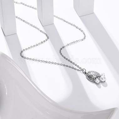 Anti-Tarnish 304 Stainless Steel & Plastic Pearl Paw Print Pendant Cable Chain Necklaces for Women(STAS-Z114-16P)-2