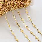 Iron Cross Link Chains, Soldered, Real 18K Gold Plated, 15x5mm(CH-YW0002-03G)