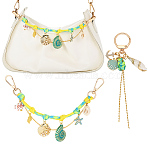 2Pcs Polyester & Iron Chain Bag Extender Chains, Shell Shape & Conch, with Alloy Swivel Clasps and Alloy Enamel & Handmade Porcelain & Shell Pendant, Mixed Color, 230mm(HJEW-AR00037)