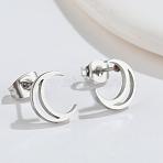 304 Stainless Steel Moon Stud Earrings, Stainless Steel Color, 10x8.5mm(EJEW-G384-03A-P)