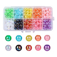 300Pcs 10 Colors Plastic Beads, AB Color Plated, Round, Mixed Color, 8mm, Hole: 1.8mm(OACR-CJ0001-13)