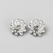 1-Hole Alloy Shank Buttons, with Rhinestone, Flower, Platinum, Crystal, 19.5x20x10mm, Hole: 1.6mm(BUTT-WH0001-08)