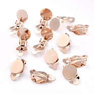 304 Stainless Steel Clip-on Earring Setting, with Round Flat Pad, Flat Round, Rose Gold, 19.5x12x8.5mm, Hole: 3.3mm, Tray: 12mm(STAS-L244-49RG)