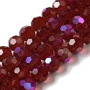 Electroplate Transparent Glass Beads Strands, Faceted, Round, Rainbow Plated, Crimson, 8mm, Hole: 1mm, about 66~69pcs/strand, 19.29~19.57 inch(49~49.7cm)(EGLA-A035-T8mm-L02)