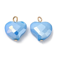 Imitation Jade Glass Pendants, with Golden Brass Loops, Heart Charms, Light Sky Blue, 18x17x6.5~7mm, Hole: 2~2.5mm(KK-Q777-01G-01)