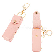 PU Leather Lipstick Storage Bags, Portable Lip Balm Organizer Holder for Women Ladies, with Light Gold Tone Alloy Keychain, Rectangle, Pink, 9x3.2x2.9cm(AJEW-WH0270-45B)