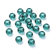 Glass European Beads, Large Hole Beads, Rondelle, Teal, 15x10mm, Hole: 5~6.4mm(GDA006-004)