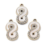 Alloy Pendants, with Shell and Rhinestone, Cadmium Free & Lead Free, Number, 20.5x11x2mm, Hole: 1.6mm(FIND-C042-07G-02)