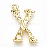 Brass Pendants, Letter Charms, Letter X, 22.5x13.5x3mm, Hole: 1.6mm(KK-N254-218G-X)