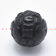 Carved Round Natural Obsidian Beads, 14mm, Hole: 1mm(G-P360-01-14mm)