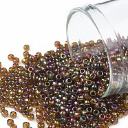 TOHO Round Seed Beads, Japanese Seed Beads, (459) Gold Luster Dark Topaz, 11/0, 2.2mm, Hole: 0.8mm, about 1110pcs/bottle, 10g/bottle(SEED-JPTR11-0459)