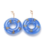 Duck Pool Float Dangle Clip-on Earrings for Non Piercing, Chain Tassel with Inflatable Swin Pool Drop Earring, Big Pendant Earrings, Rose Gold, Royal Blue, 137mm, Pin: 1.6mm(EJEW-Z015-02B)