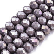 Electroplate Glass Beads Strands, Opaque Solid Color, AB Color Plated, Faceted, Rondelle, Medium Purple, 8x6mm, Hole: 1mm, about 64~65pcs/strand, 40~41cm(EGLA-A044-P8mm-B11)