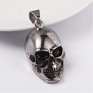 316 Surgical Stainless Steel Pendants, Skull, Antique Silver, 42x23x18mm, Hole: 7x12mm(STAS-L186-080AS)