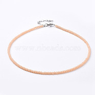 Faceted Rondelle Glass Beaded Necklaces, with Brass Crimp Beads, Stainless Steel Heart Link Chain Extender and Lobster Claw Clasps, PeachPuff, 14.37 inch(36.5cm)(NJEW-JN02568-04)