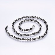 201 Stainless Steel Byzantine Chain Necklaces, with Lobster Claw Clasps, Gunmetal & Stainless Steel Color, 22.8 inch(58cm), 4mm(NJEW-F222-12BP)