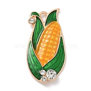 Alloy Enamel Pendants, with Crystal Rhinestone, Corn Charm, Light Gold, Cadmium Free & Lead Free, Orange, 36x17.5x4mm, Hole: 3.5x2mm(ENAM-A008-29KCG)