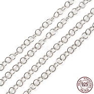 Rhodium Plated 925 Sterling Silver Round Cable Chains, Soldered, Platinum, Link: 3.5x0.5mm(STER-F052-10P)