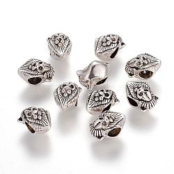 Alloy European Beads, Large Hole Beads,  Cadmium Free & Lead Free, Lion Head, Antique Silver, 13x7x7mm, Hole: 4mm(MPDL-6633-AS-R)