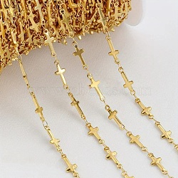 Iron Cross Link Chains, Soldered, Real 18K Gold Plated, 15x5mm(CH-YW0002-03G)