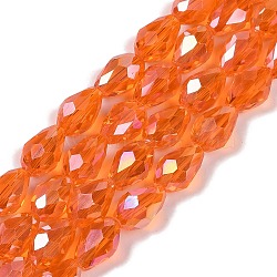 Transparent Electroplate Glass Beads Strands, AB Color Plated, Faceted, Teardrop, Dark Orange, 11.5x8mm, Hole: 1.2mm, about 55~57pcs/strand, 25.59''(65cm)(EGLA-T8mm-B09)