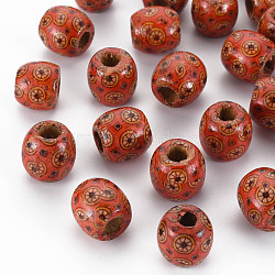 Printed Natural Wood Beads, Macrame Beads Large Hole, Barrel, Orange Red, 18x17mm, Hole: 7mm, about 310pcs/500g(WOOD-S053-62A)