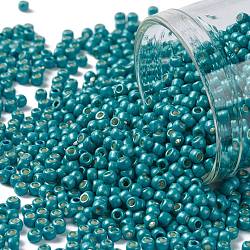 TOHO Round Seed Beads, Japanese Seed Beads, (PF569F) PermaFinish Turquoise Metallic Matte, 11/0, 2.2mm, Hole: 0.8mm, about 1110pcs/bottle, 10g/bottle(SEED-JPTR11-PF0569F)