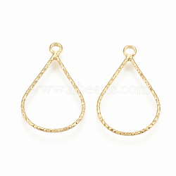 Brass Pendants, Teardrop Ring, Nickel Free, Real 18K Gold Plated, 21x13x1mm, Hole: 1.5mm(KK-T020-64G)