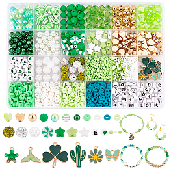 PandaHall Elite DIY Jewelry Making Kit, Including Glass & Polymer Clay & Acrylic & CCB Plastic Beads, Alloy Enamel Pendants, Mixed Color, 2~25.5x2~22x1~10mm, Hole: 0.5~2.5mm(DIY-PH0022-84)