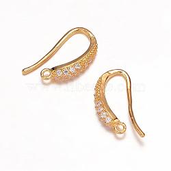 Brass Micro Pave Cubic Zirconia Earring Hooks, with Horizontal Loop, Golden, 18x10x4mm, Hole: 1mm, 18 Gauge, Pin: 1mm(ZIRC-K018-01G)