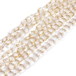 Electroplate Glass Beads Strands, Faceted Square, Pearl Luster Plated, BurlyWood, 6x6x4mm, Hole: 1.2mm, about 100pcs/Strand, 23.62''(60cm)(EGLA-S176-02-E01)