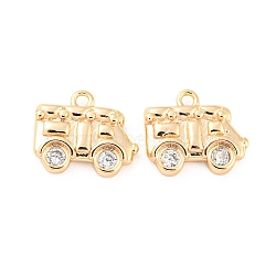 Brass Micro Pave Cubic Zirconia Pendants, Car, Real 18K Gold Plated, 10.5x12x3mm, Hole: 1.2mm(KK-E090-17G)